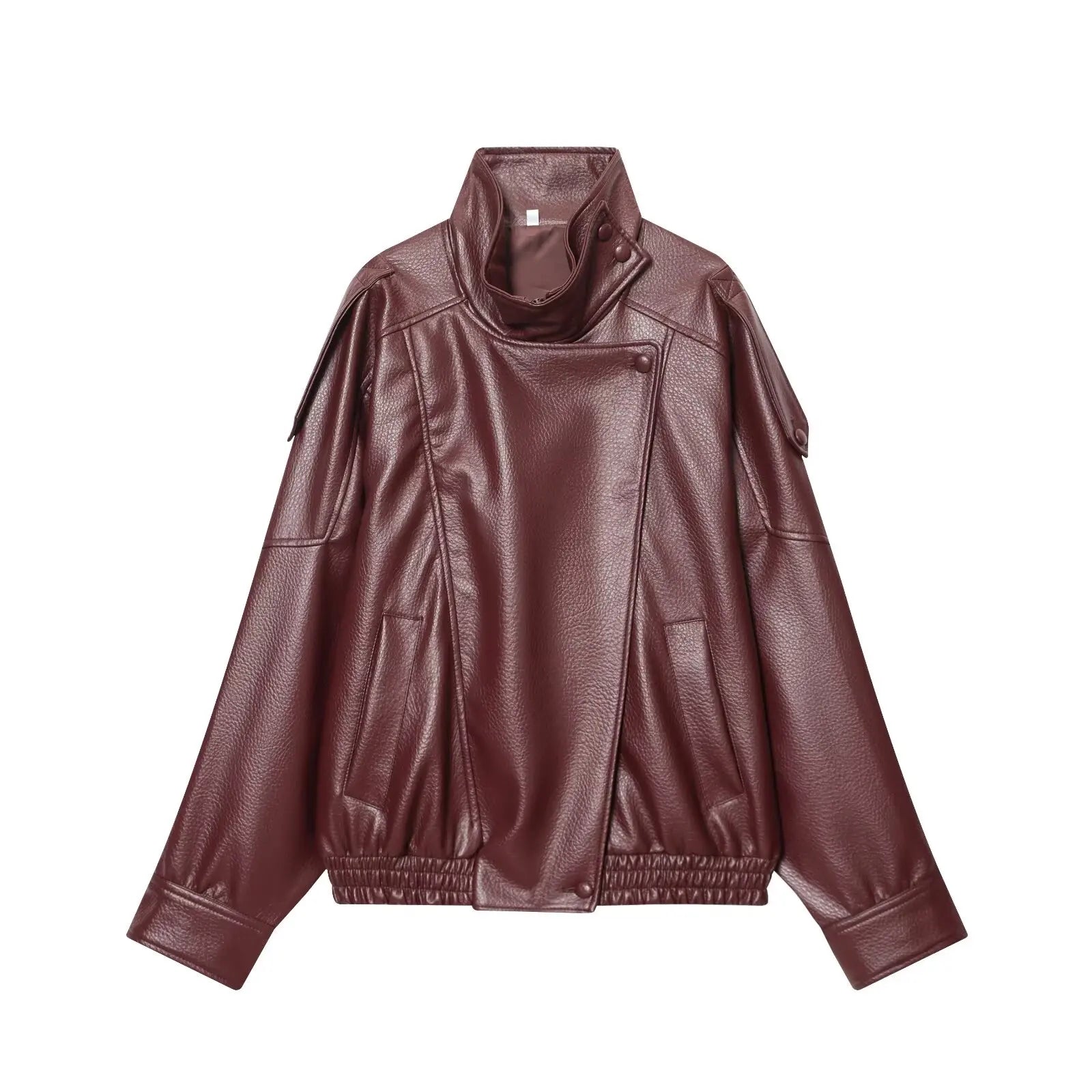 Women's Leather Jacket | Long Sleeve, Oversized | Black, Brown, Wine