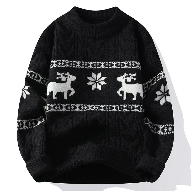 Christmas Jumper | Unisex Reindeer Design, Cable Knit Festive Pullover