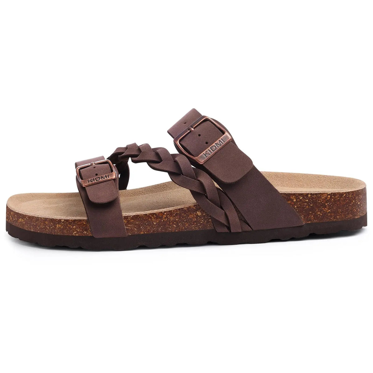 Orthopedic sandals women cork contoured footbed with arch support and buckle strap
