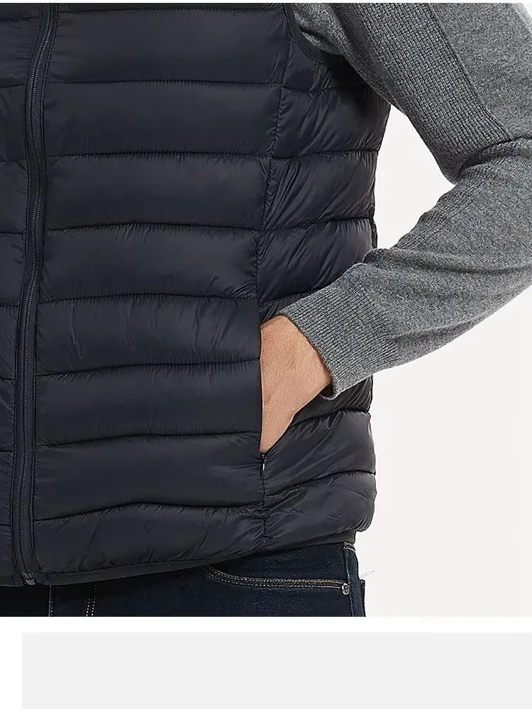 Mens padded vest stand collar with zipper and thick winter warm design