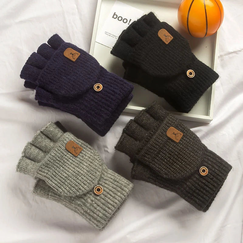 Unisex knit fingerless winter gloves touchscreen half finger warm