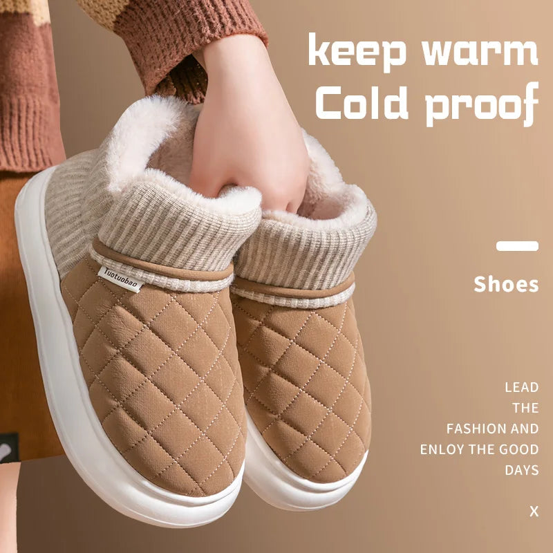 Unisex slipper boots quilted plush lined with non-slip platform sole