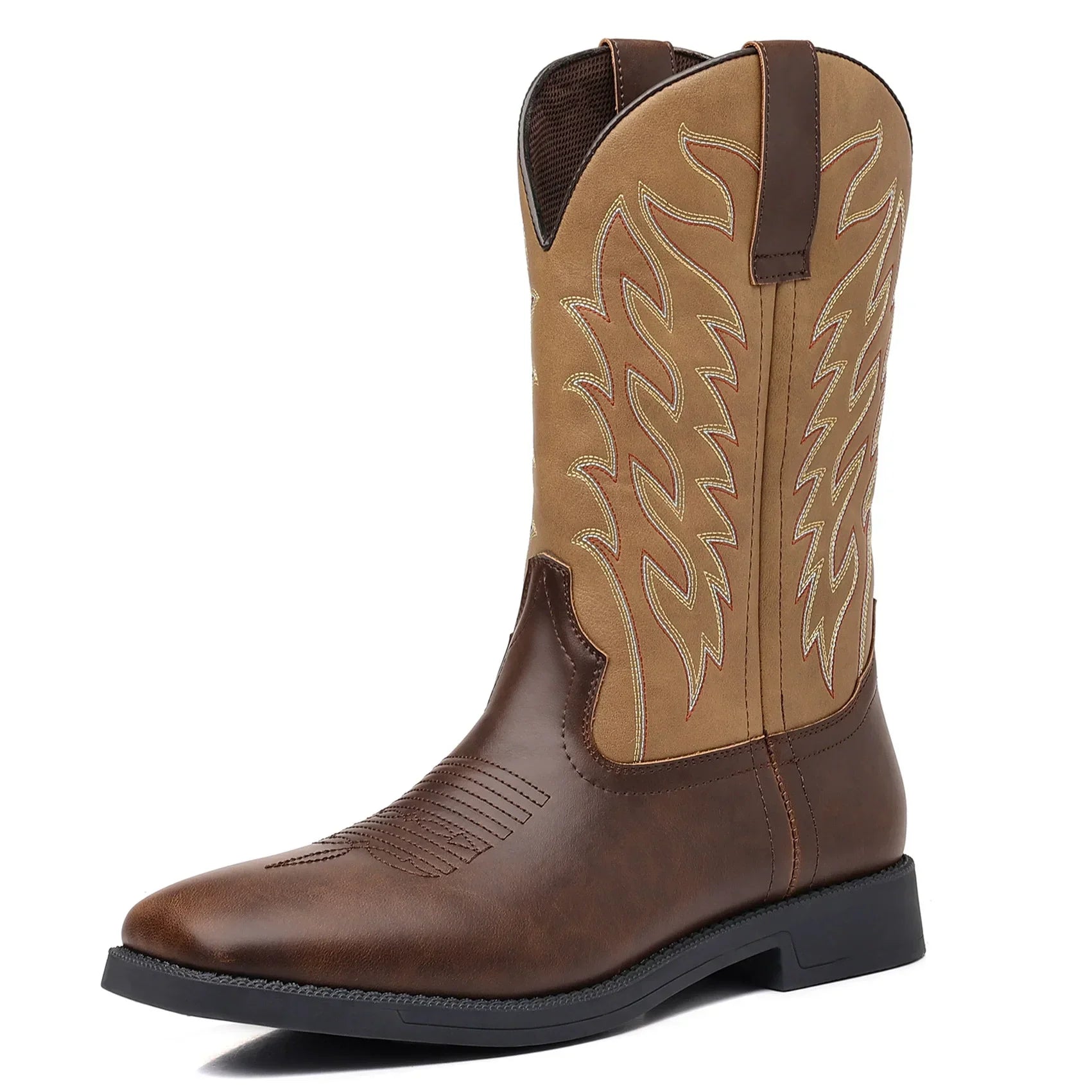 Men's Classic Embroidered Cowboy Boots - Mid-Calf - Square Toe