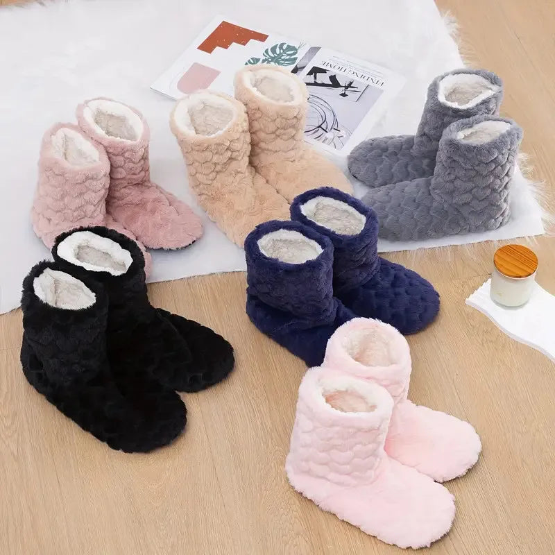 Women men plush slipper boots high tube non-slip indoor winter