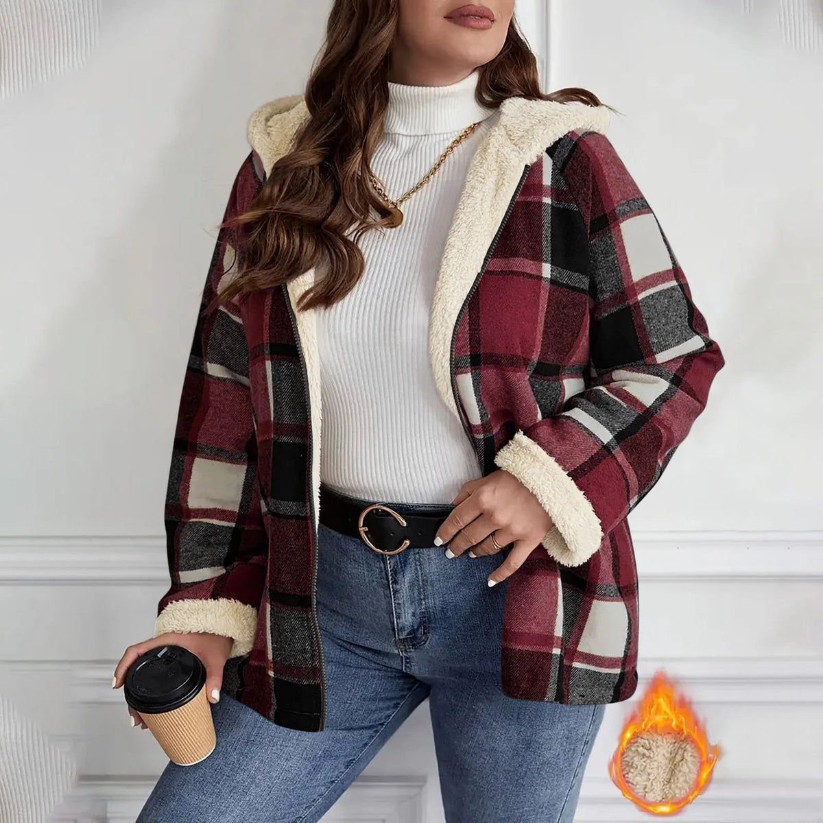 Plaid hooded jacket womens long sleeve casual autumn winter