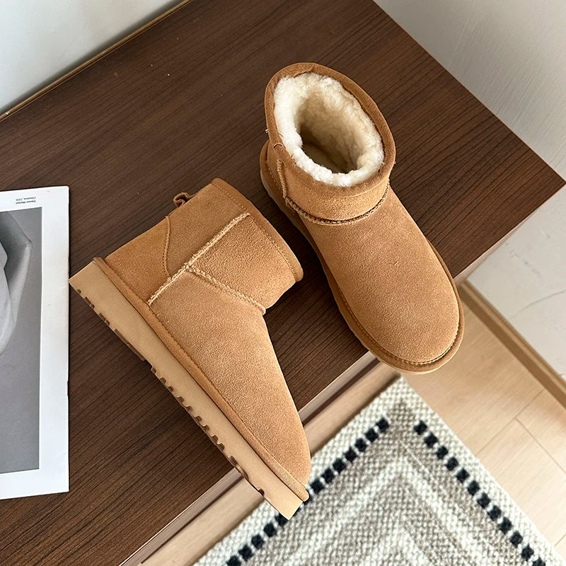 Women's Ankle Boots | Suede, Wool Lined | Winter Platform, Round Toe
