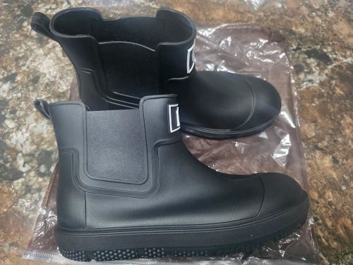 Men ankle rain boots slip on waterproof wellies non-slip outsole