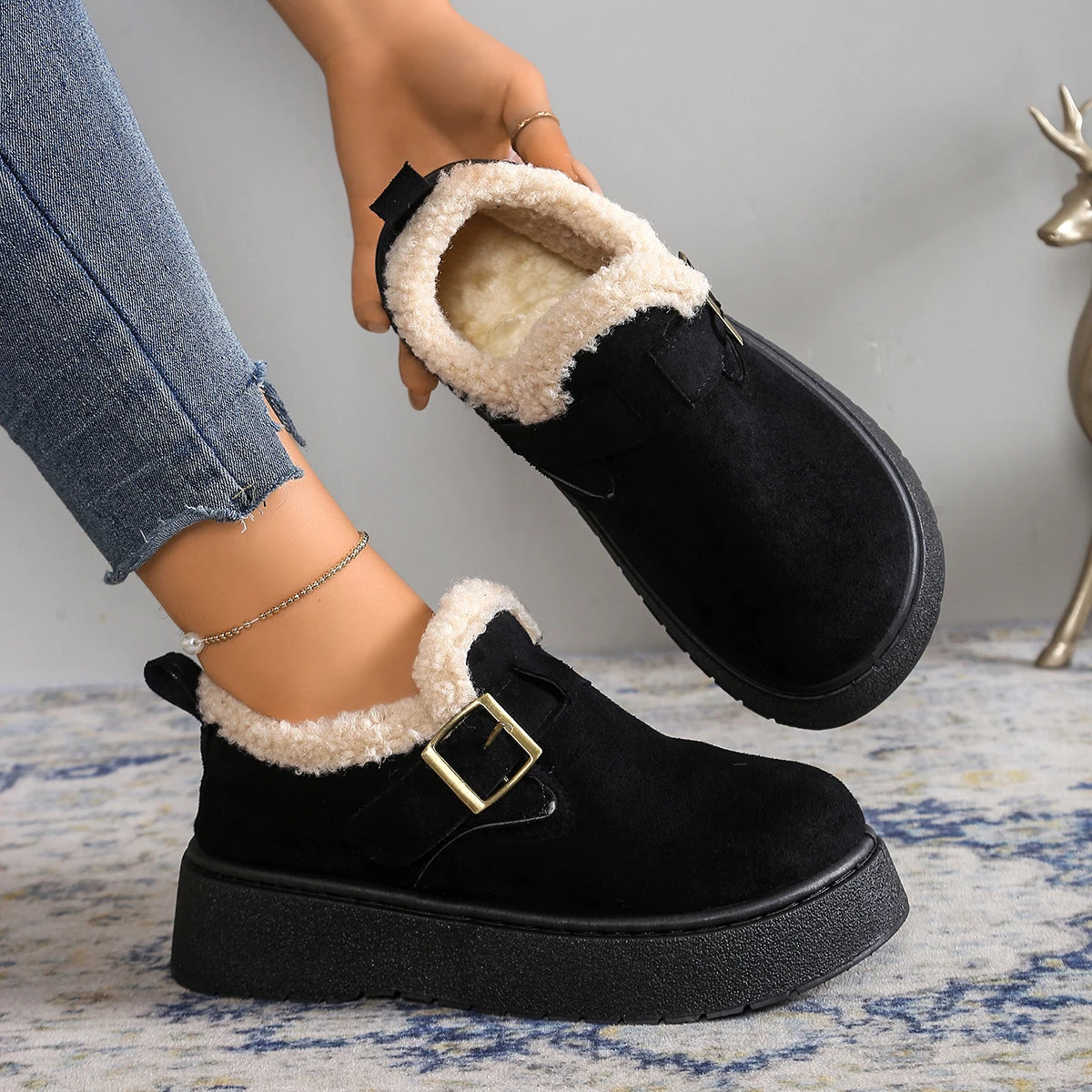 Women's Snow Boots | Suede, Fleece Lined | Winter Ankle Boots, Platform Sole