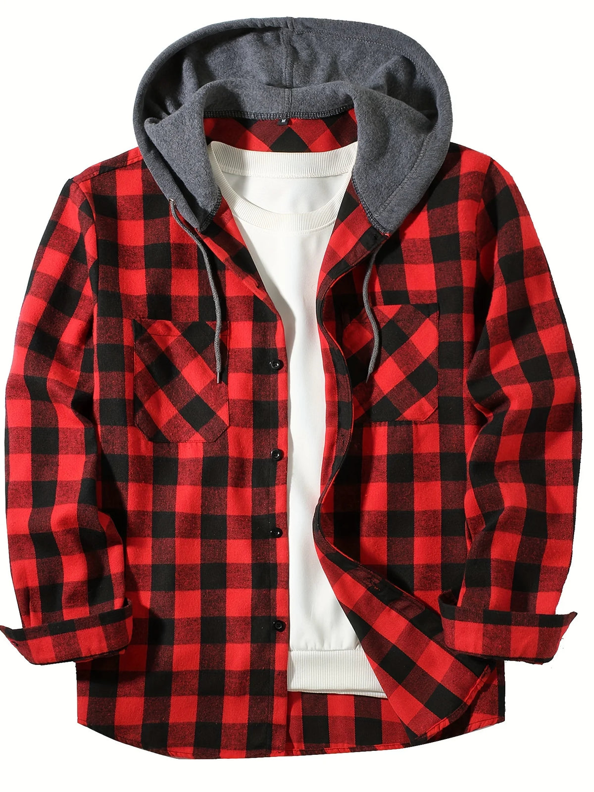 Mens plaid hooded jacket slim fit long sleeve, casual style