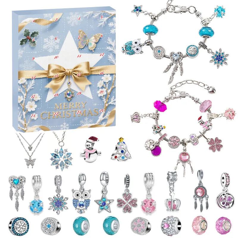Charm Bracelet Advent Calendar Christmas Jewelry DIY Gift Box 24 Days