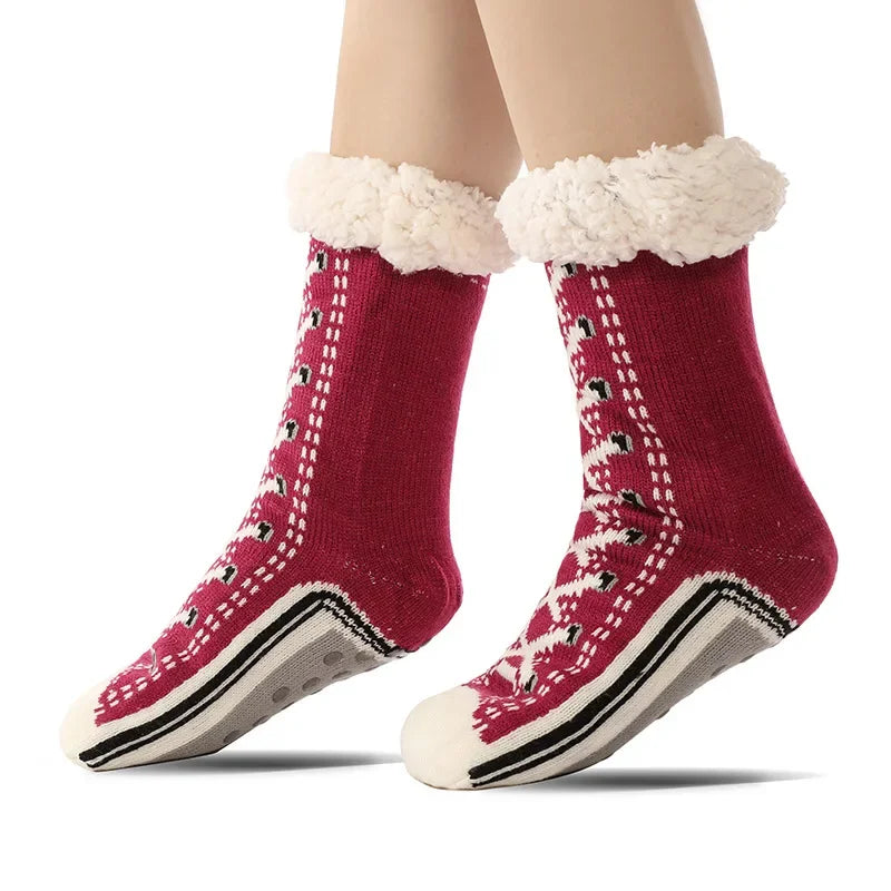 Teddy slipper socks for women with non-slip grips and plush lining