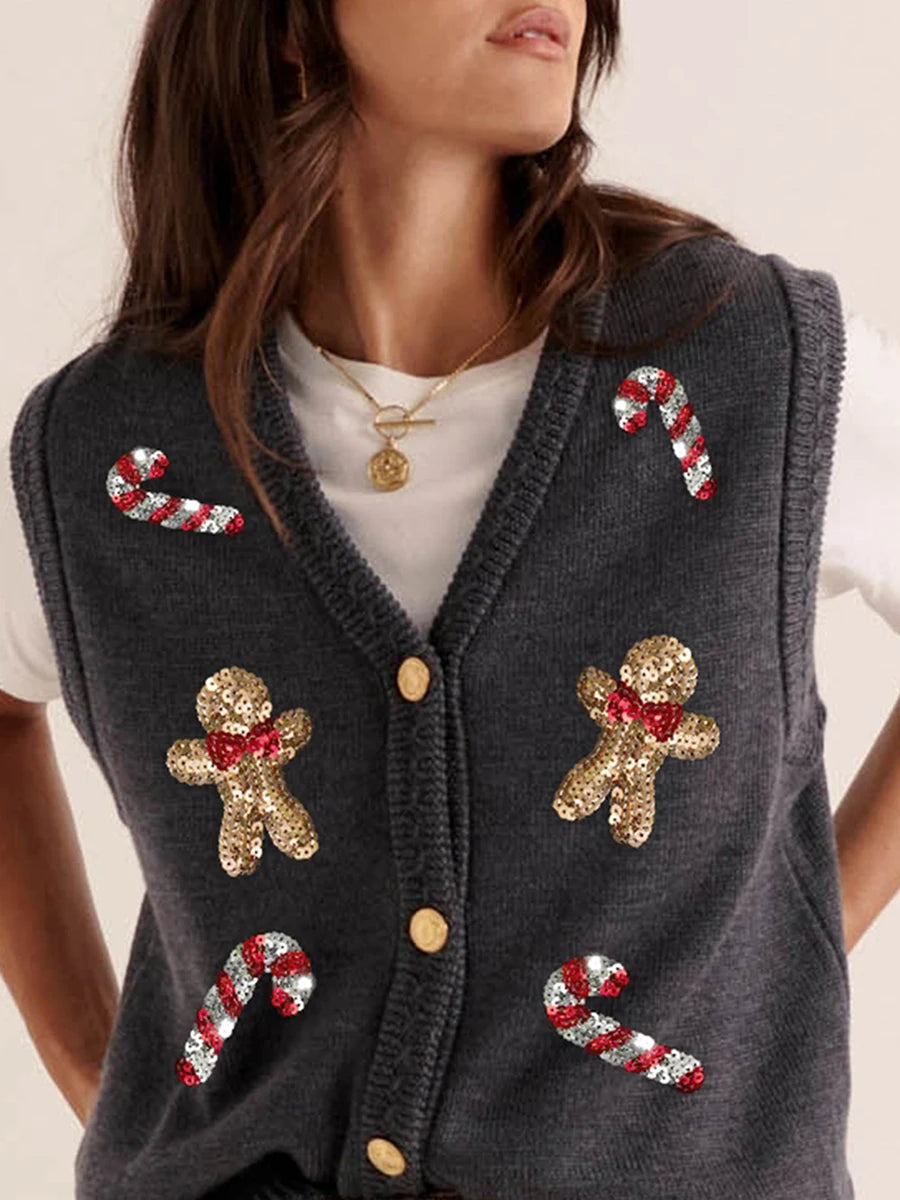 Christmas Jumper Vest | Womens Sequin Nutcracker Design, Festive Knitwear