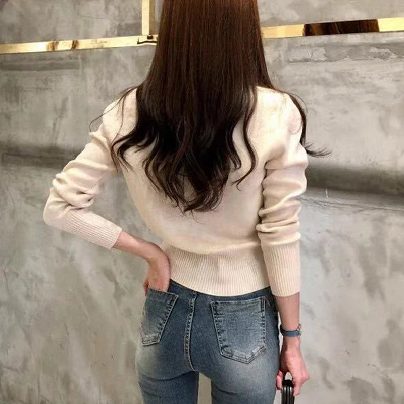 Women's Cardigan | Long Sleeve Button Knit | Short Casual Sweater