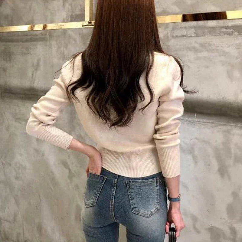 Women knit cardigan short single breasted slim fit Korean style