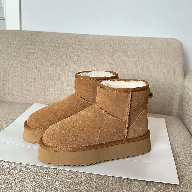 Women's Ankle Boots | Suede, Wool Lined | Winter Platform, Round Toe