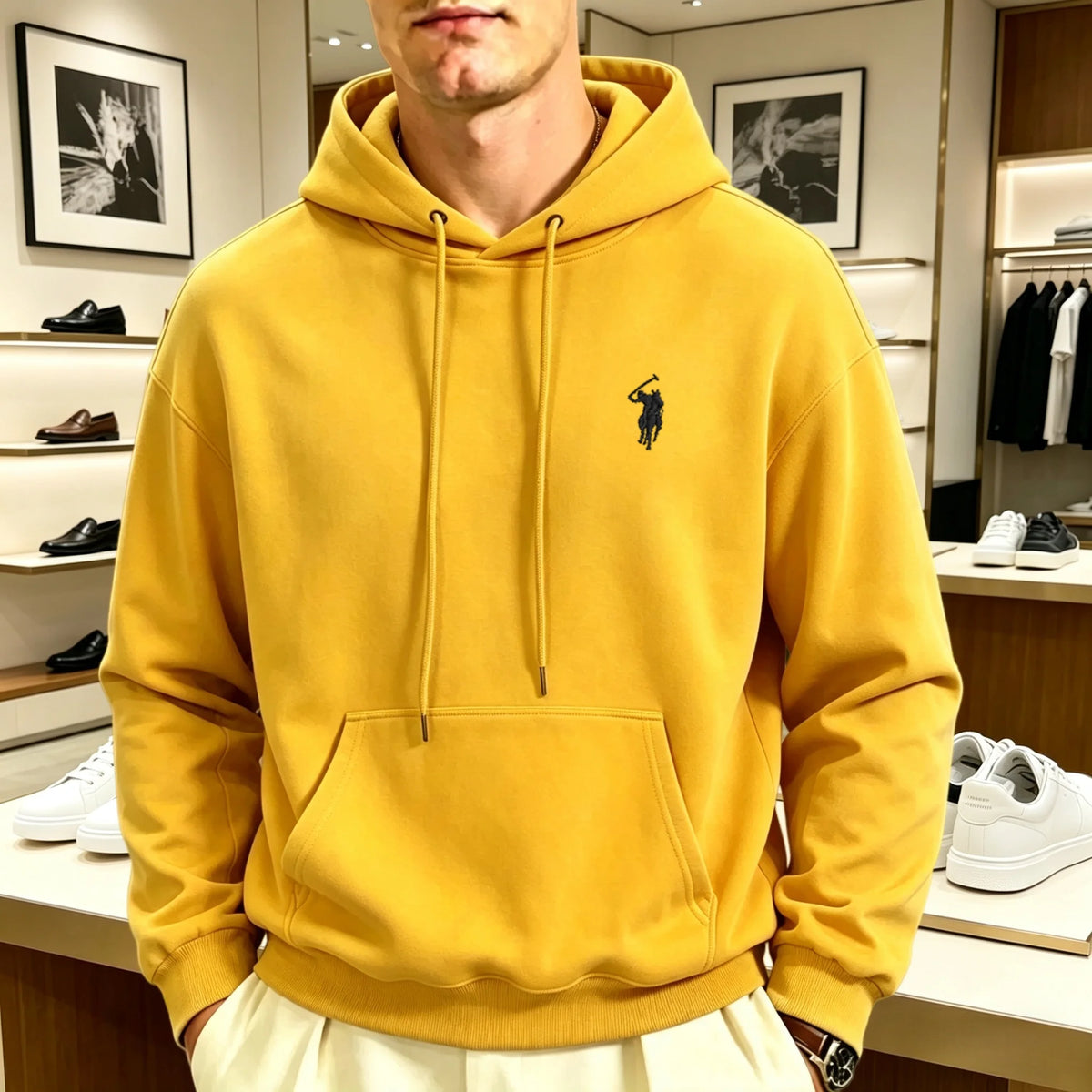 Unisex heavyweight embroidered hoodie loose fit pullover with animal motif
