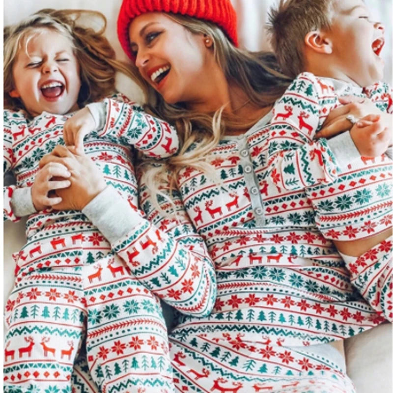 Christmas pyjamas family matching 2 piece set allover festive print Mum Dad kids baby