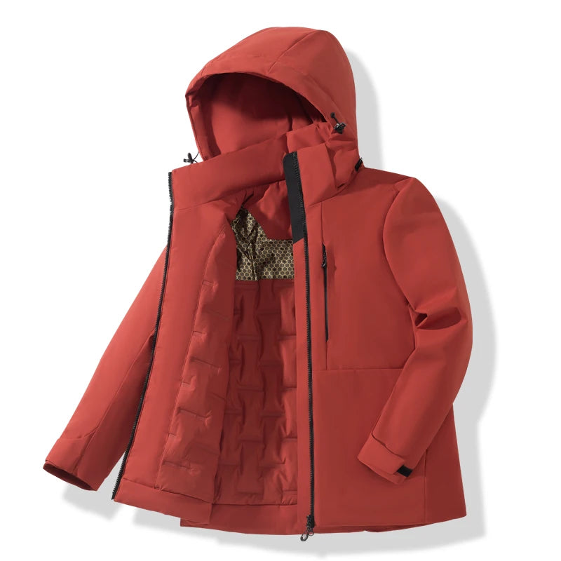 Women waterproof fleece jacket windproof thermal with hood and full-length zip