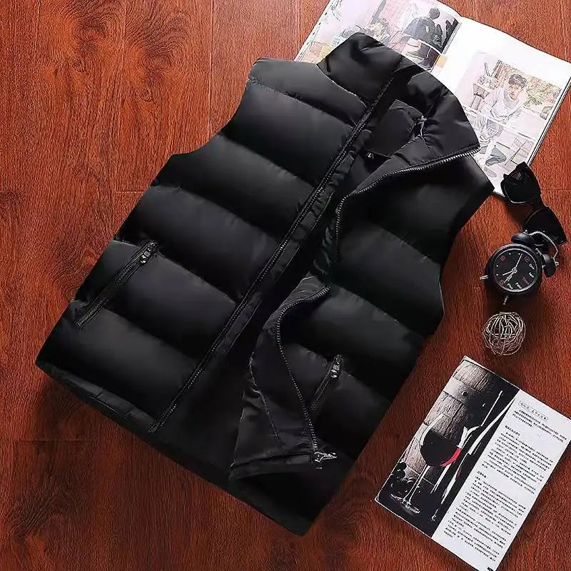 Mens stand collar vest jacket sleeveless cotton, thick winter warm