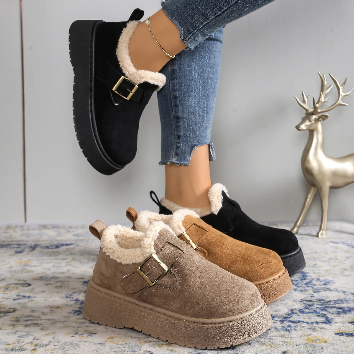 Women's Snow Boots | Suede, Fleece Lined | Winter Ankle Boots, Platform Sole