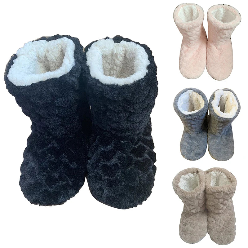 Women men plush slipper boots high tube non-slip indoor winter