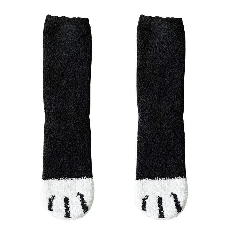 Teddy slipper socks women fuzzy cat paw design thick winter warm