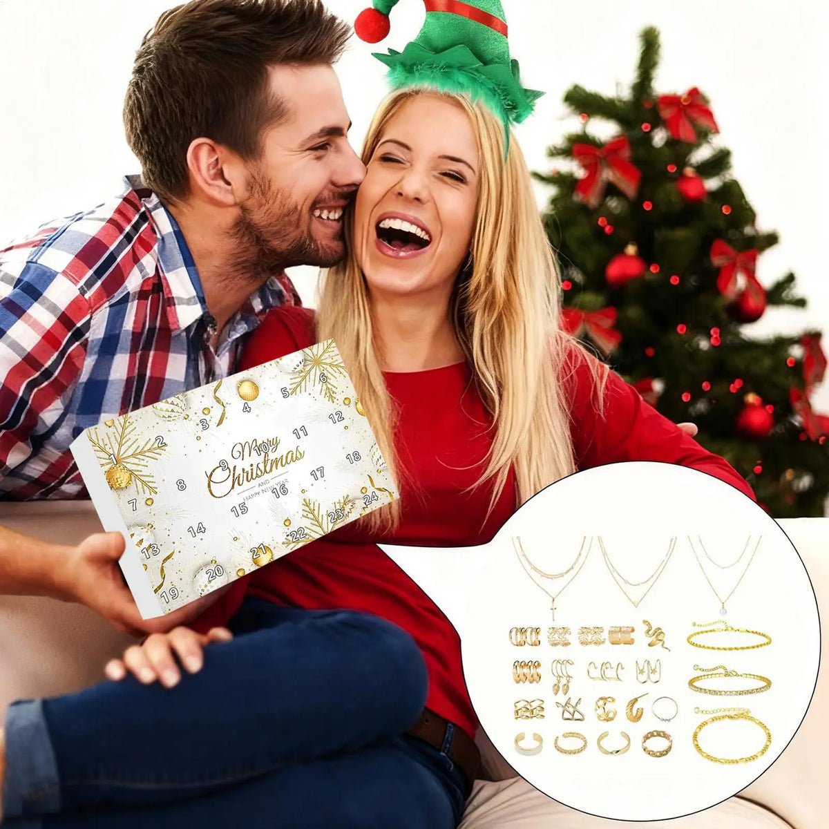 Jewelry Advent Calendar Gold Necklace Earring Bracelet 24 Days Women