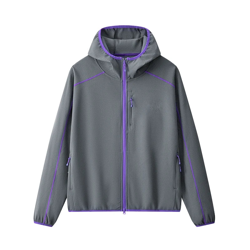 Unisex waffle soft shell jacket high collar full-length zip windproof