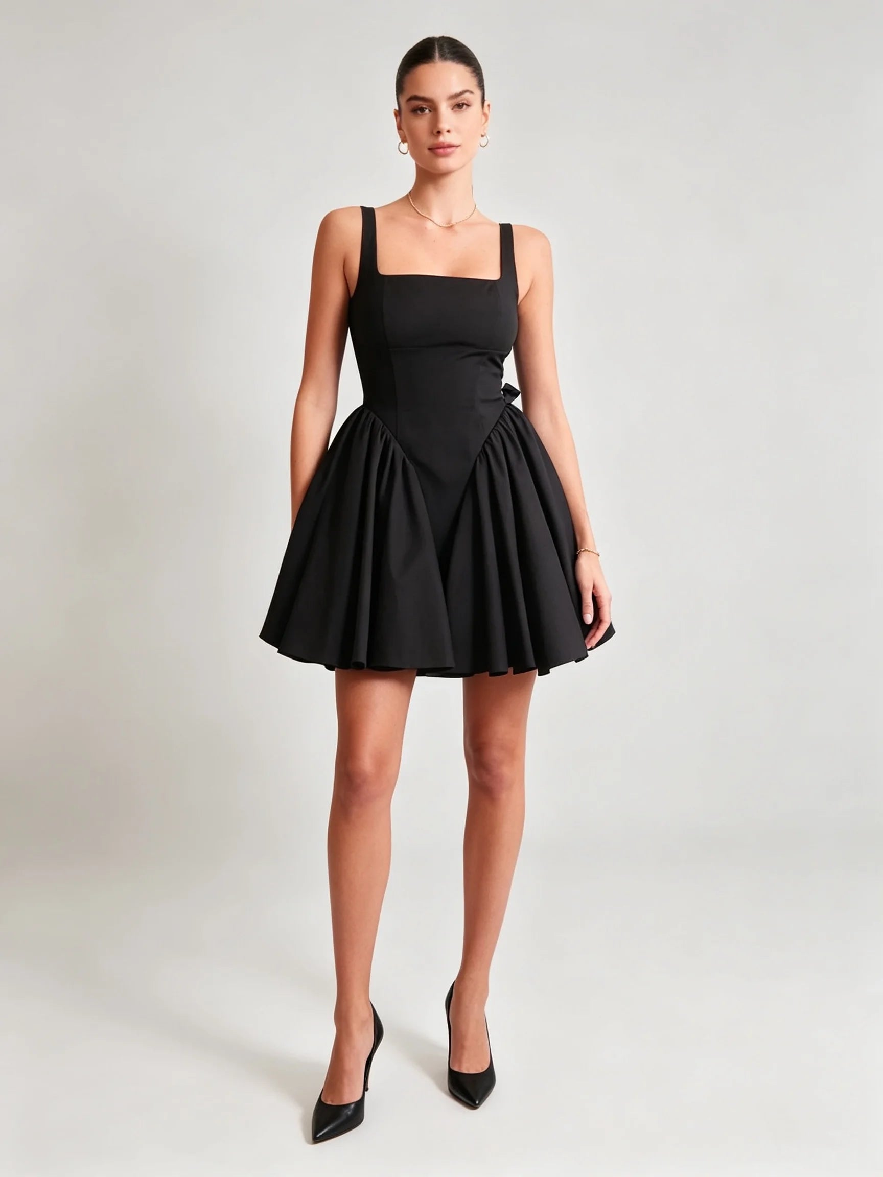 Women's Dress | Square Neck, Backless Bow Tie | Korean Minimalist Style