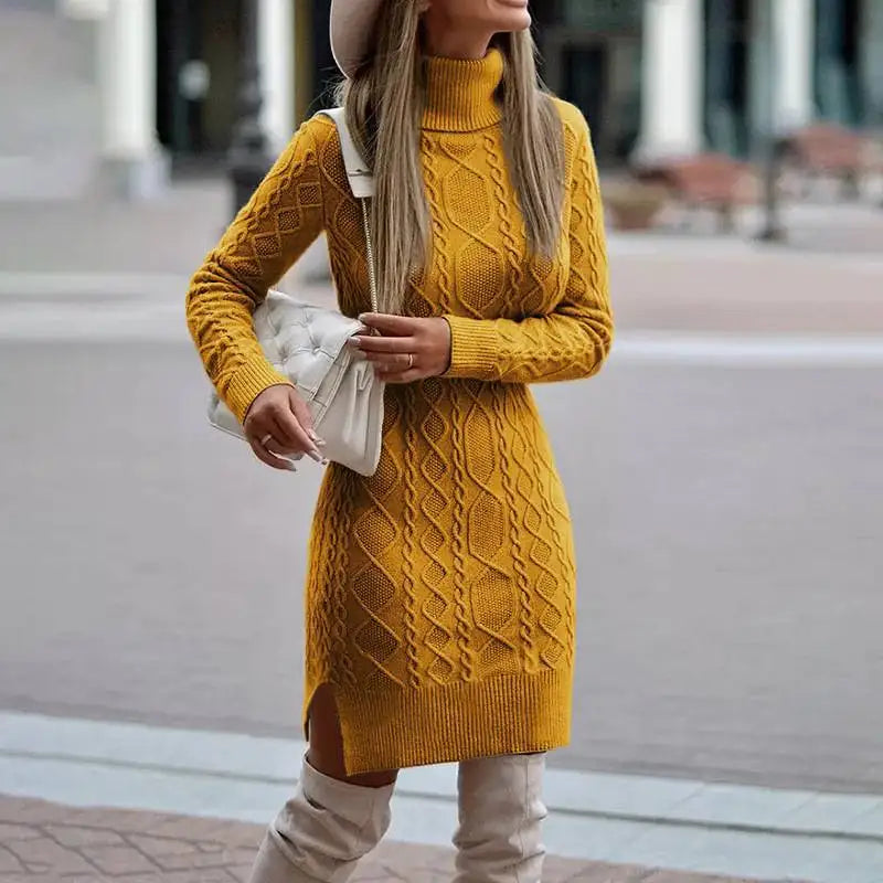 Jumper Dress | Women's Cable Knit, Turtleneck | Fitted, Knee Length