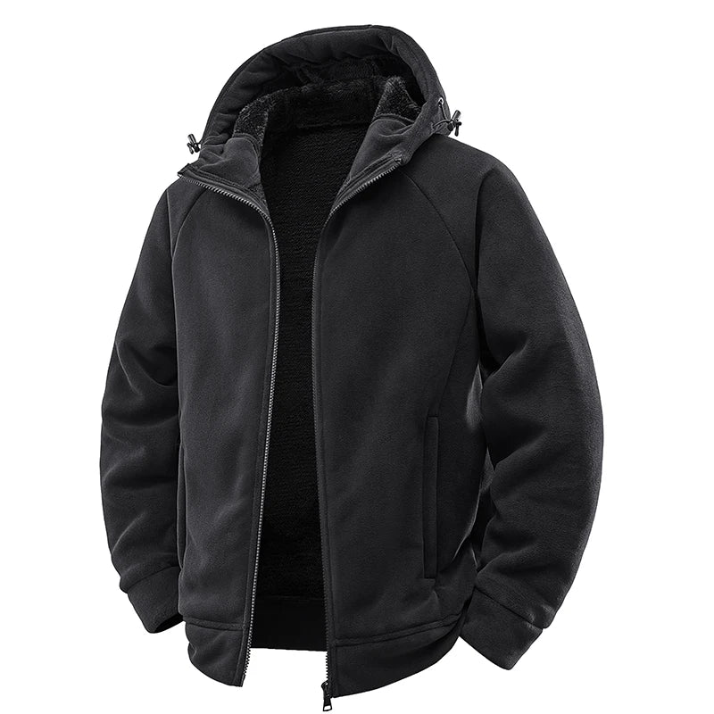 Sherpa lined fleece jacket men hooded zip up with thick warm lining