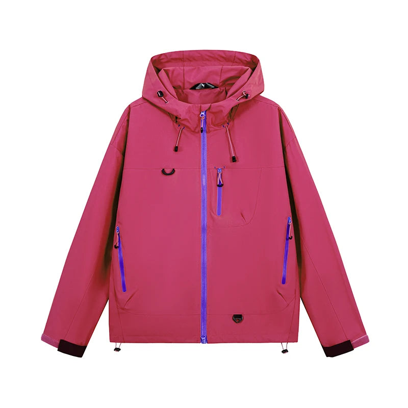 Women waterproof hiking jacket hooded windbreaker for outdoor camping