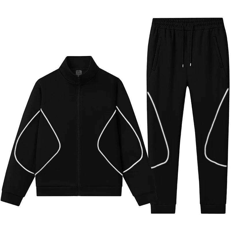 Men Cotton Long Sleeve Mandarin Collar Set casual two piece