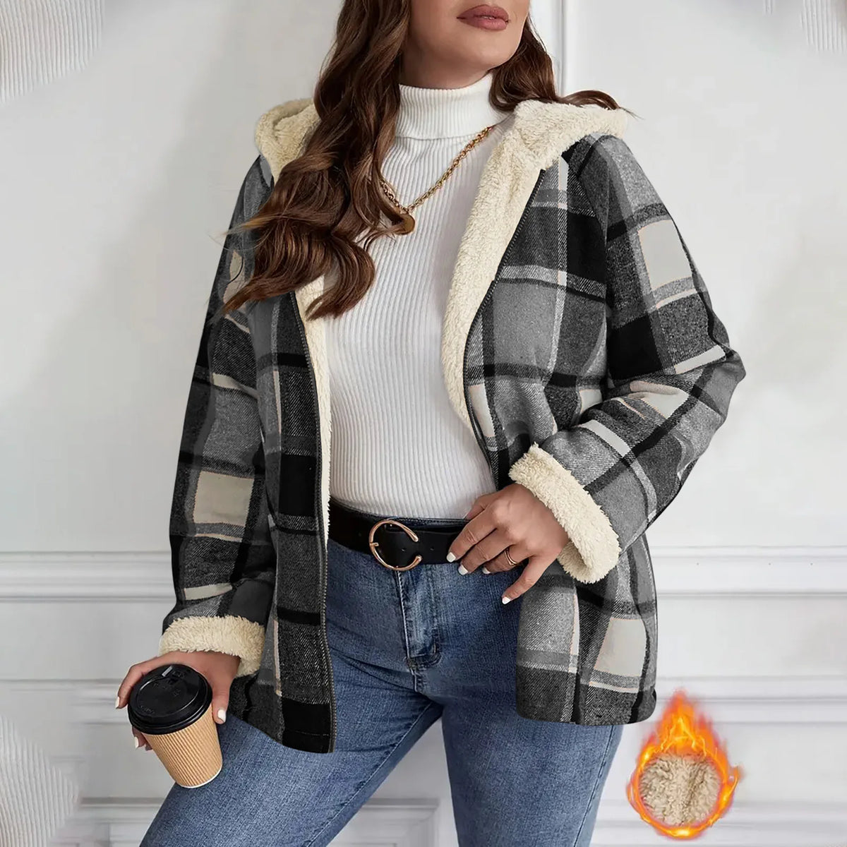 Plaid hooded jacket womens long sleeve casual autumn winter