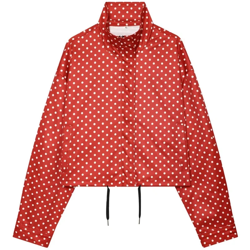 Women's Bomber Jacket | Polka Dot, Oversized | Long Sleeve Spring Coat