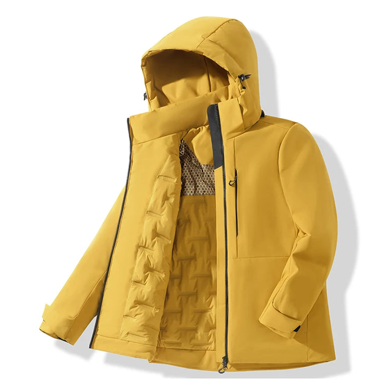 Unisex waterproof fleece lined jacket with windproof thermal lining and hood