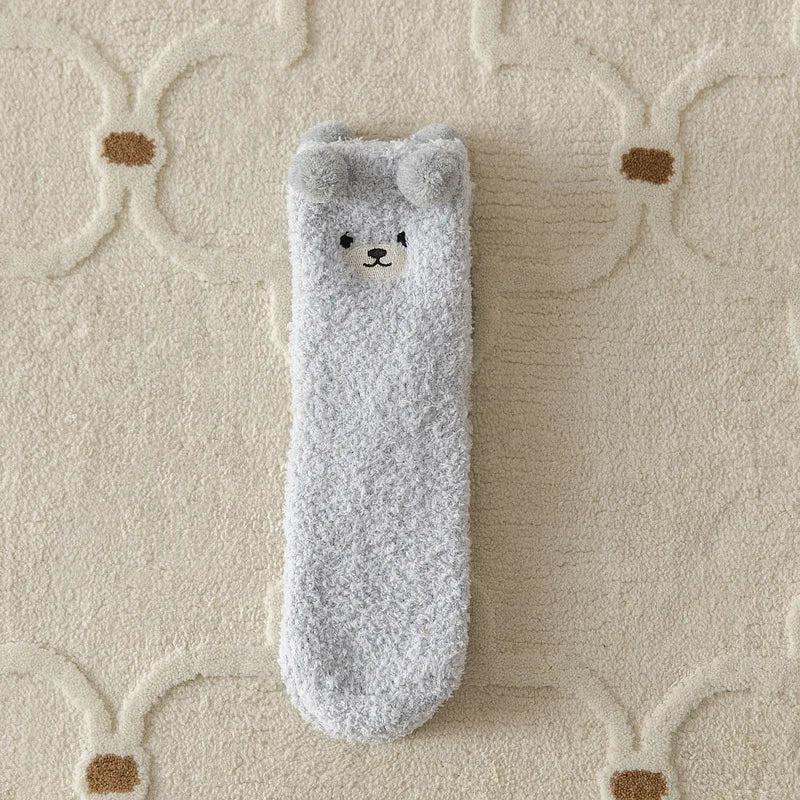 Women's plush slipper socks winter thick warm cartoon knit
