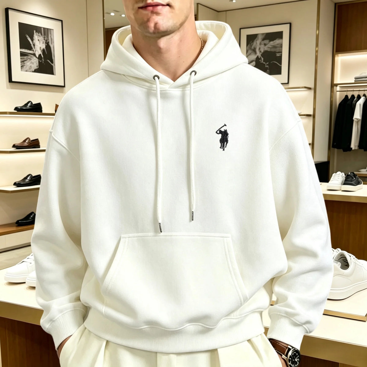 Unisex heavyweight embroidered hoodie loose fit pullover with animal motif