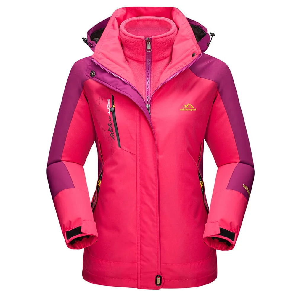 Womens 3 in 1 waterproof jacket fleece lined with removable hood and multiple pockets