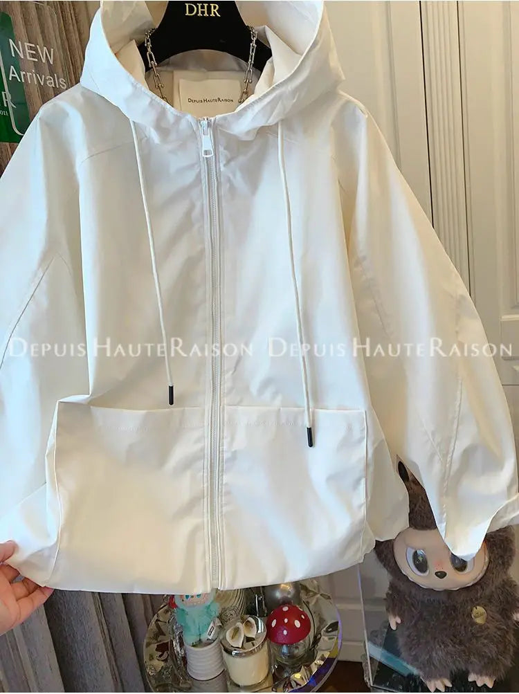 Women hooded zip up jacket relaxed fit with two front pockets
