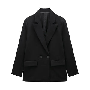 Women Double Breasted Blazer Long Sleeve Notch Lapel