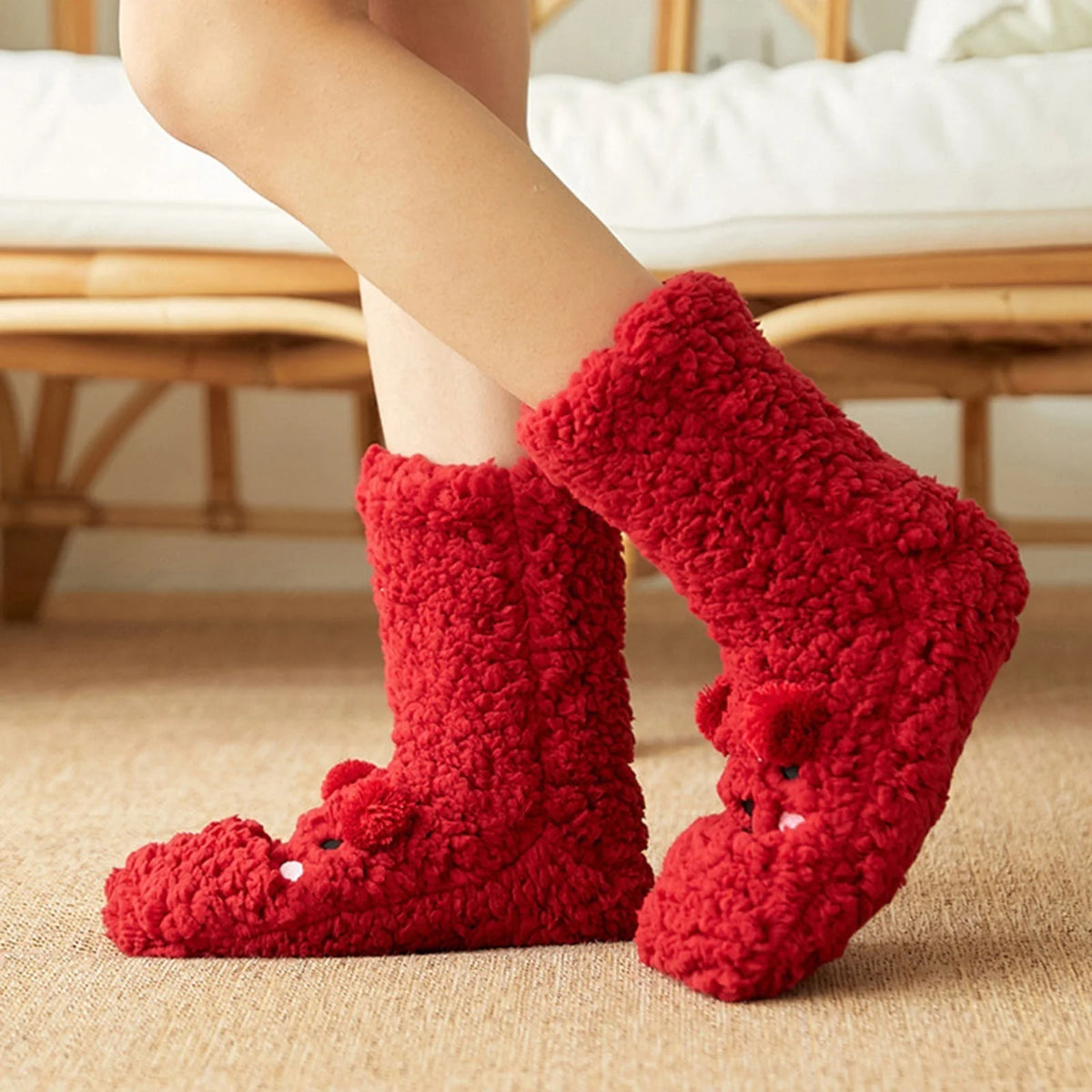 Teddy slipper socks non slip fleece lined with soft plush warmth