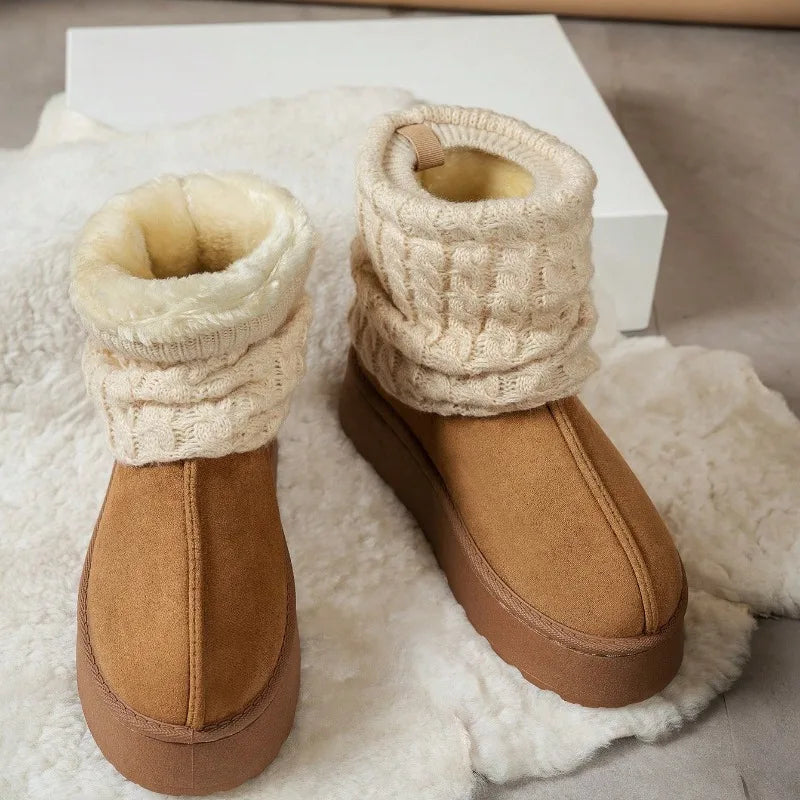 Women slipper boots plush lined knit sock snow boots thick sole