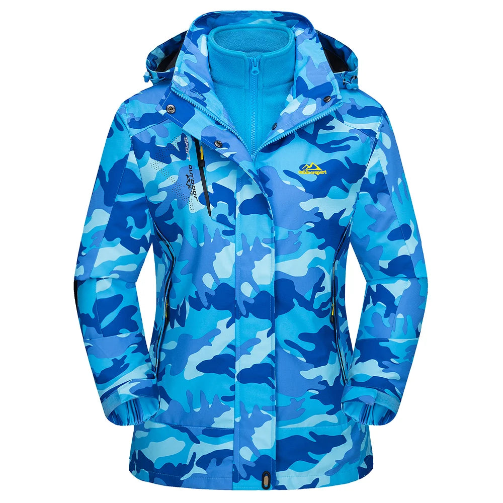 Womens 3 in 1 waterproof jacket fleece lined with removable hood and multiple pockets