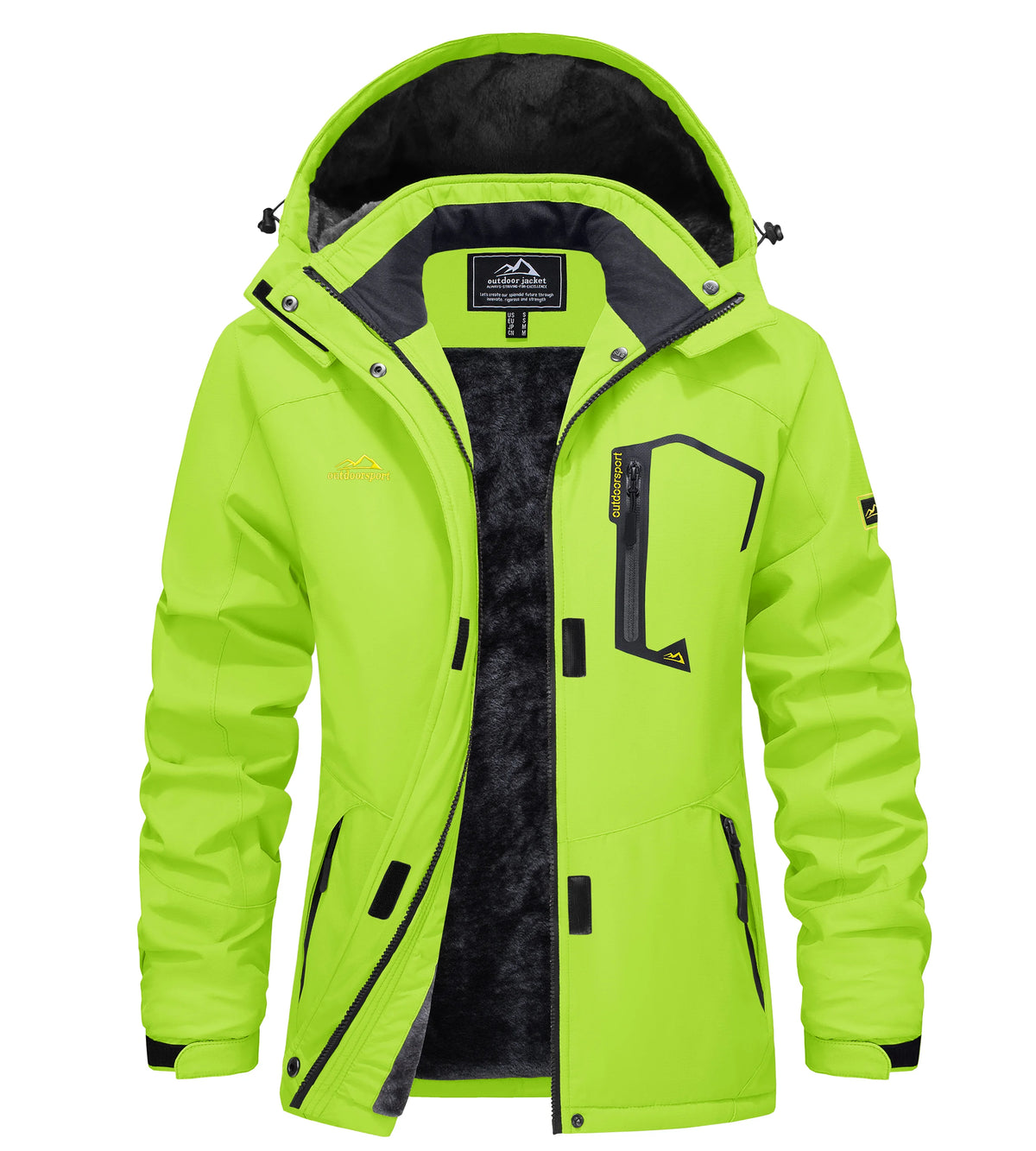 Womens waterproof jacket fleece lined with removable hood, winter ski wear