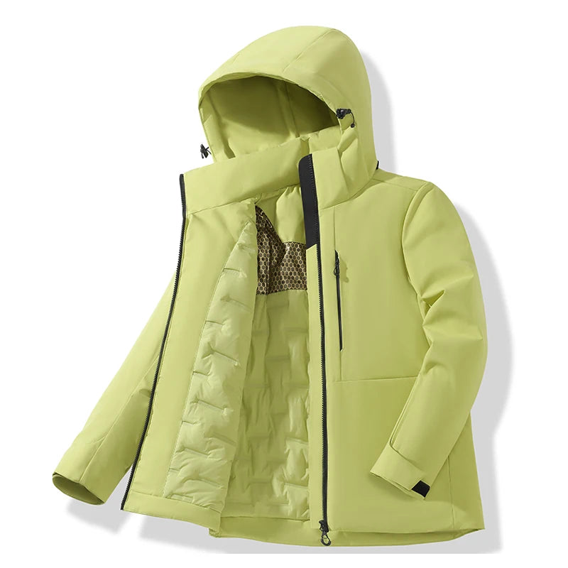 Women waterproof fleece jacket windproof thermal with hood and full-length zip
