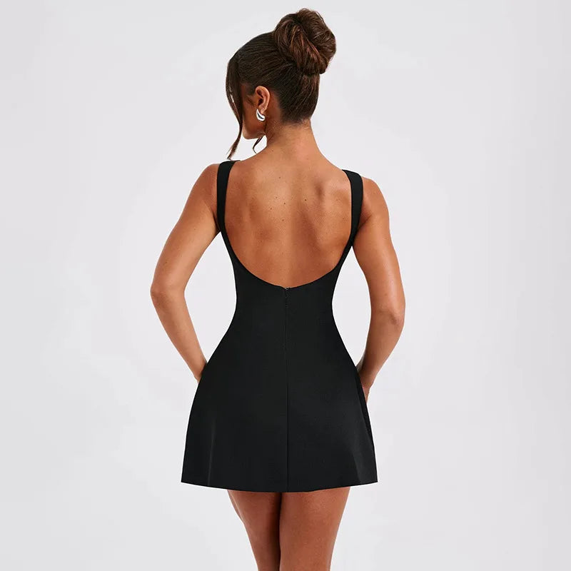 Women's Backless Dress | Black Sleeveless Mini | European Style