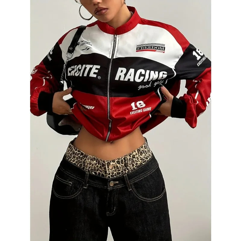 Women's Bomber Jacket | Y2K Racing Style, Retro Motorsport | Varsity Knit