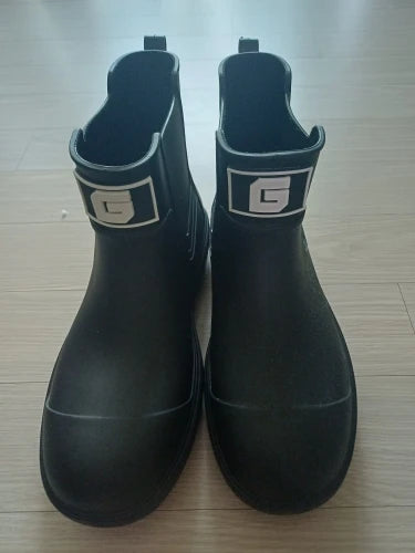 Men ankle rain boots slip on waterproof wellies non-slip outsole