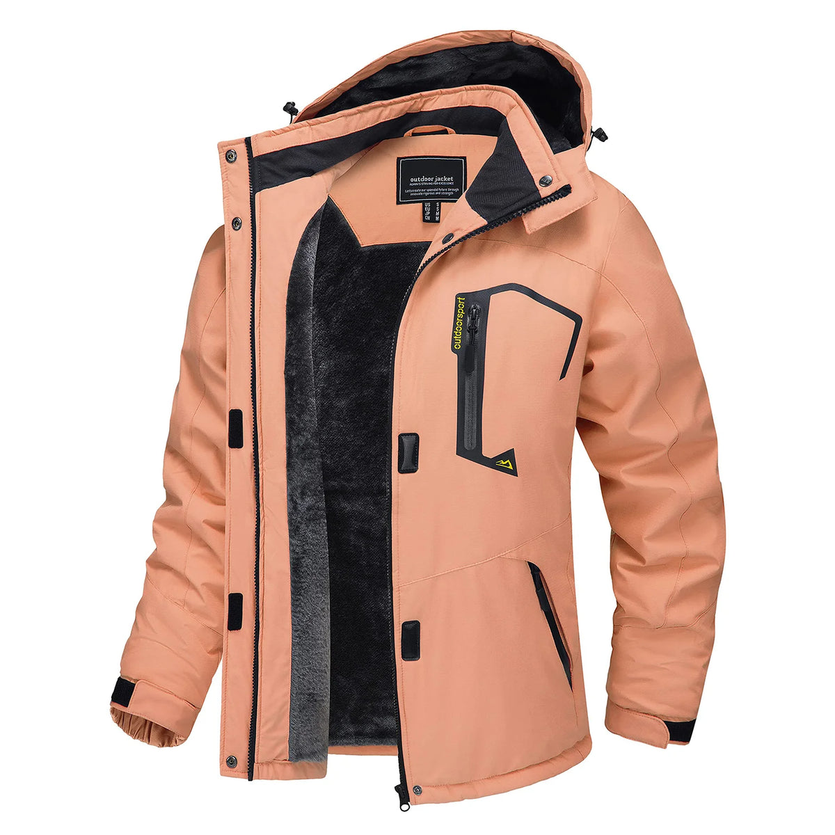 Womens waterproof jacket fleece lined with removable hood, winter ski wear